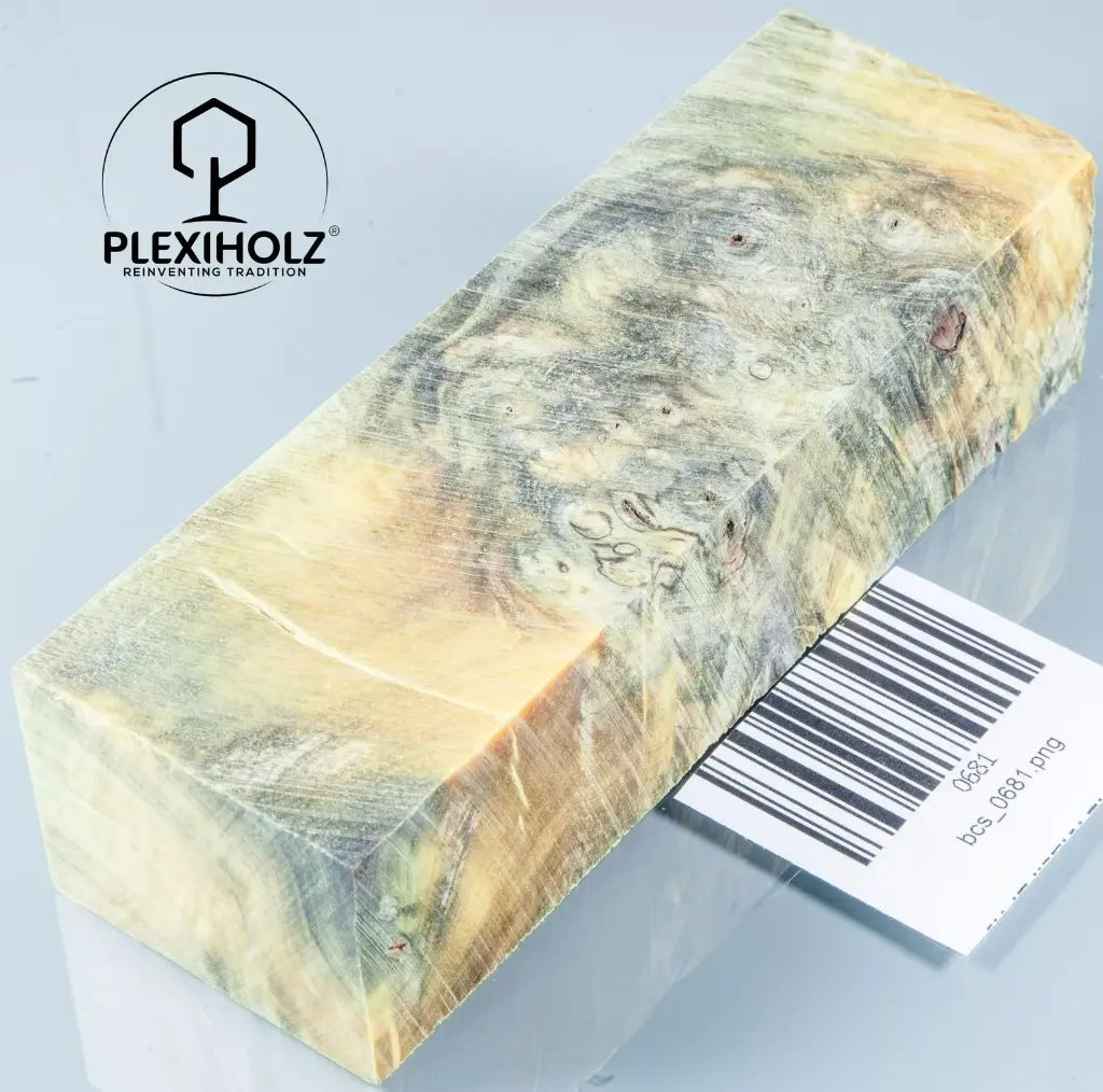 Kastanie Maser stabilisiert | 125x40x30 | plexiholz | Buckeye Griffblock 0681