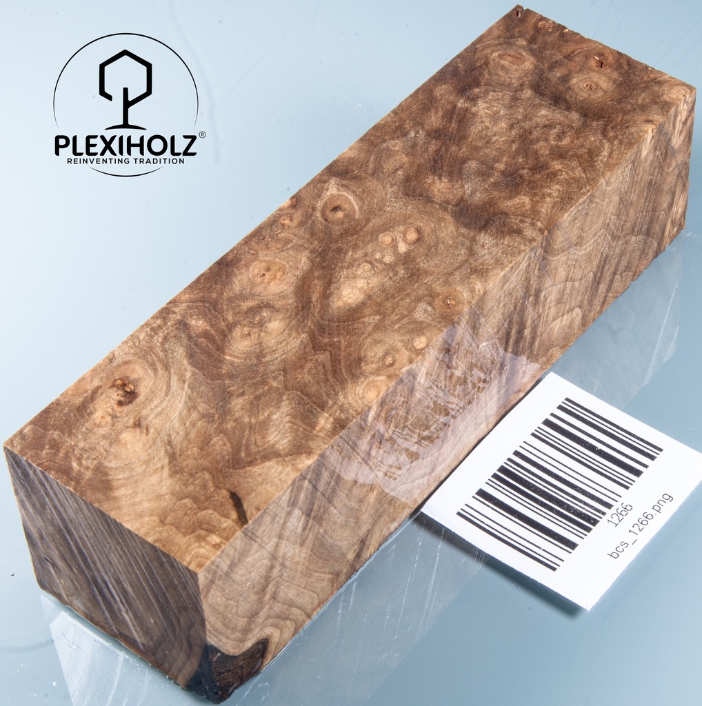 Nussbaum Maser | 140x40x35 | Griffblock stabilisiert | plexiholz | Messer 1266