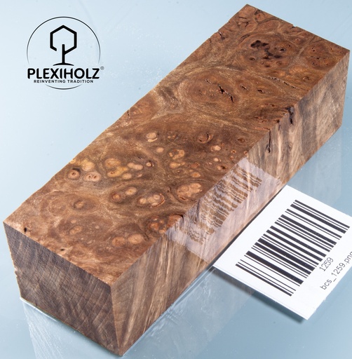 [1259] Nussbaum Maser | 120x40x30 | Griffblock stabilisiert | plexiholz | Messer 1259 